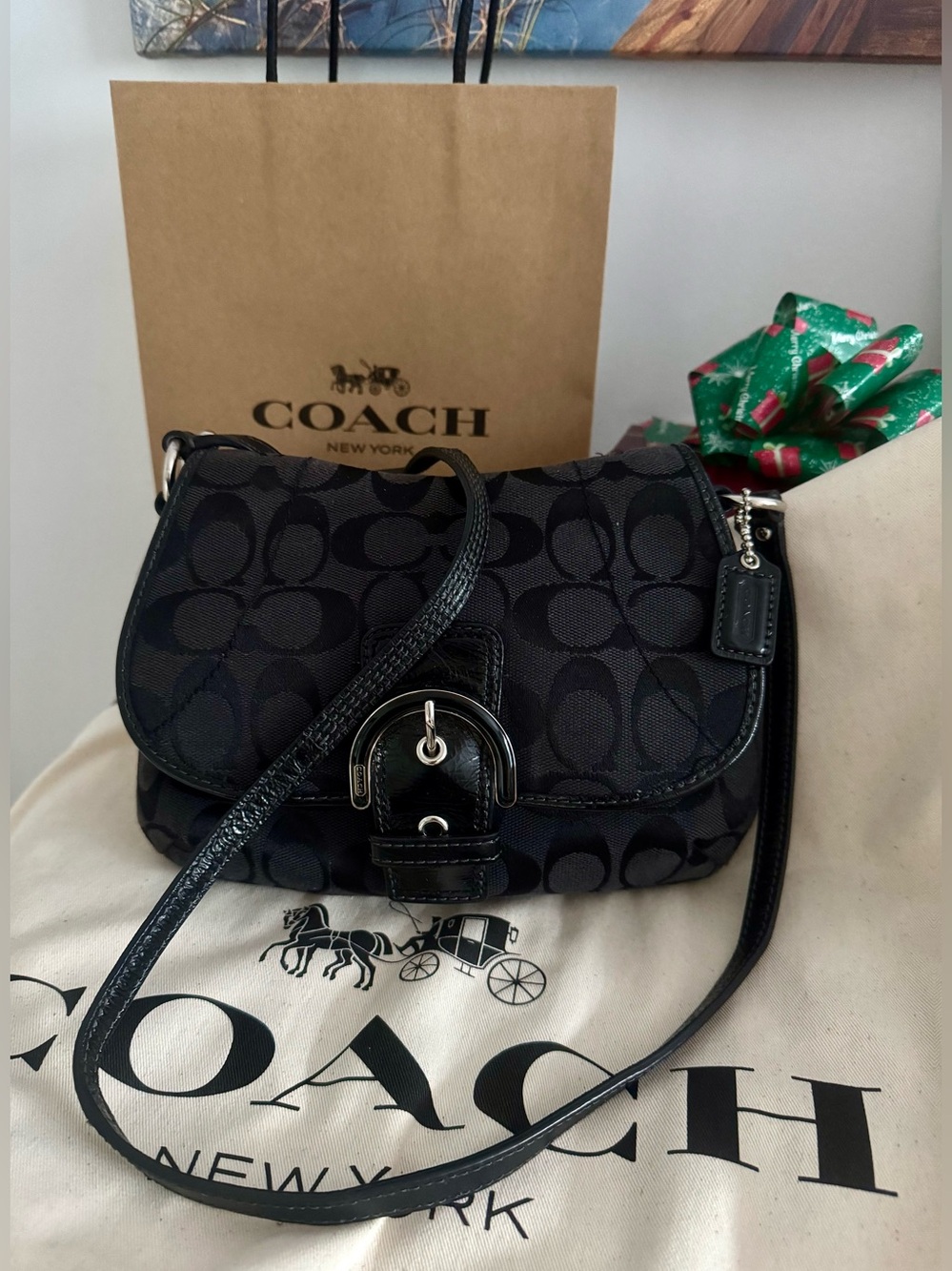 Vintage Y2K Coach Soho Signature Monogram Mini Flap Baguette Bag EUC & Dusty&Bag
